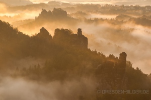 Feldsteine im Morgennebel